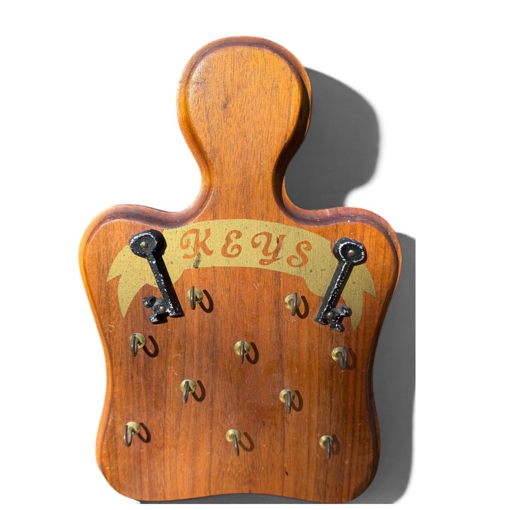 Vintage Handmade Wood Key Holder Rack Northside Jr High Industrial Arts Class